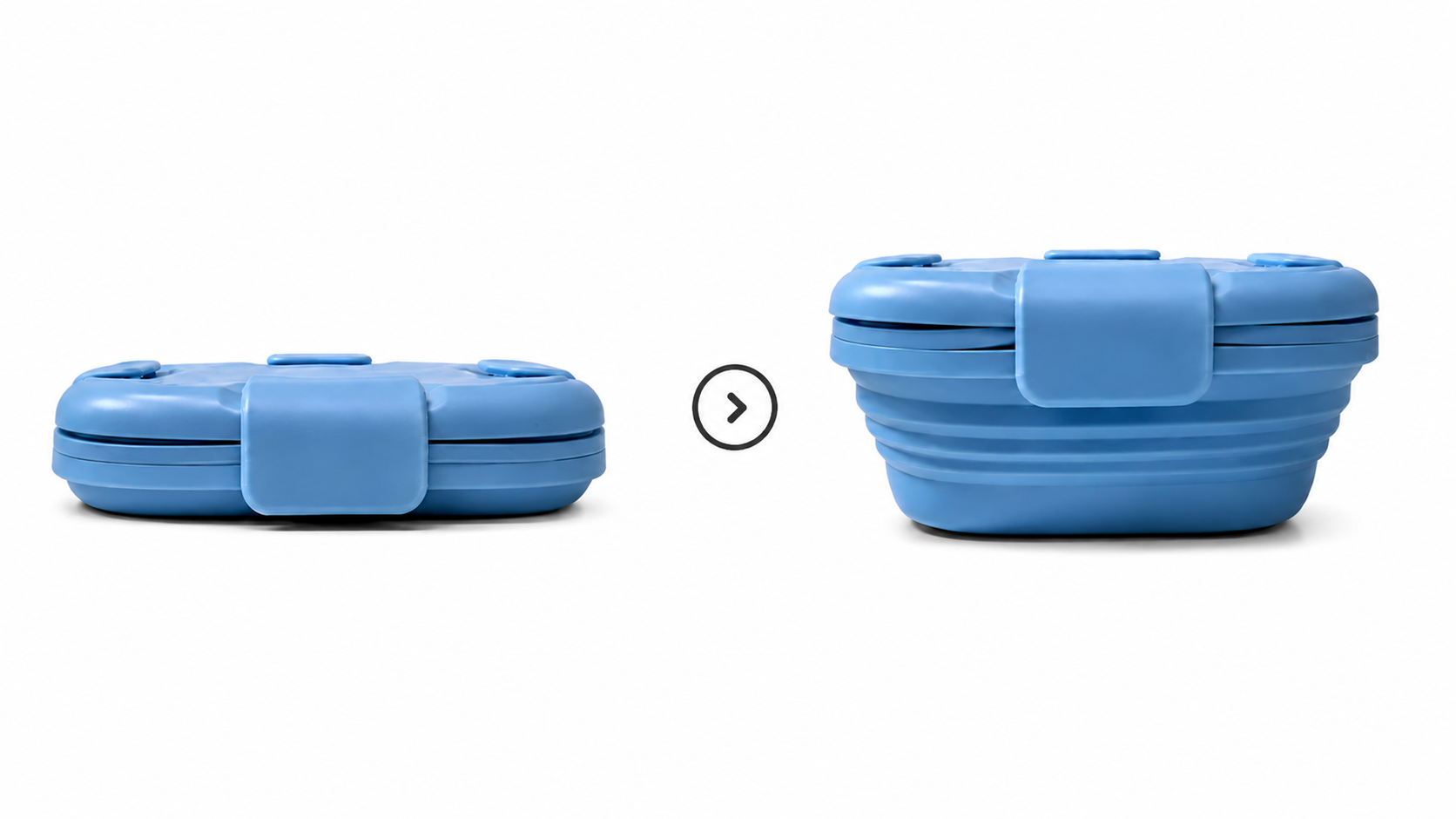 Side by side comparison of the Slursh silicone box collapsed flat and fully expanded.